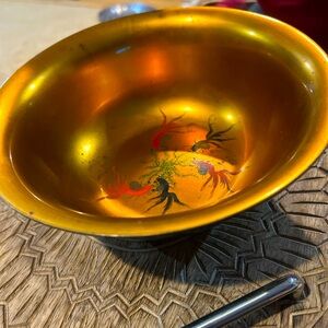 Vibrant Gold Oriental Decorative Bowl with Fish Design set of two.